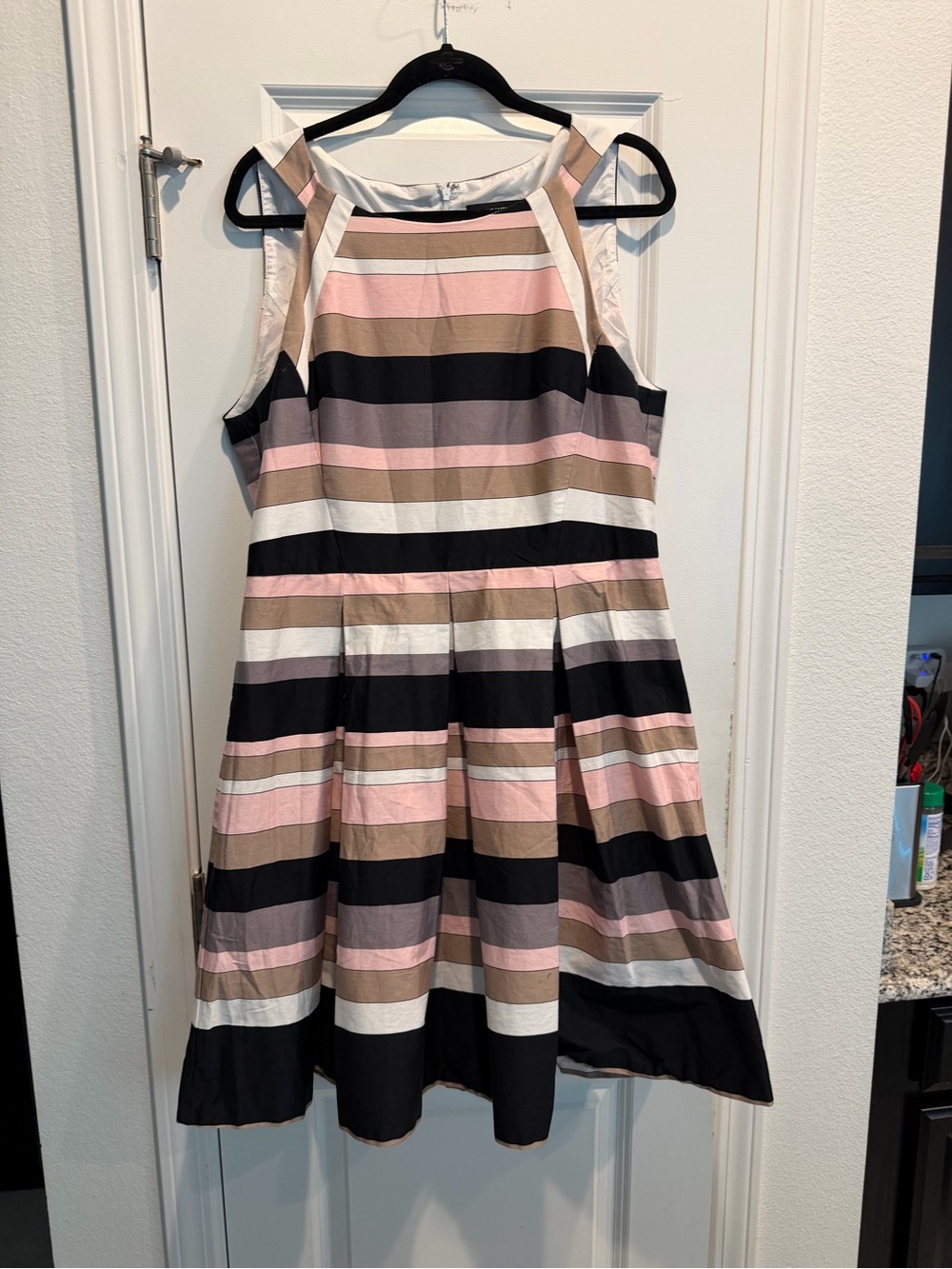 Nine West - Striped Fit & Flare Dress in Pink, Black, Tan & White